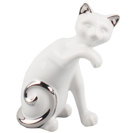 Figurka Kotek się myje biało-srebrna 13,5x9,5x6