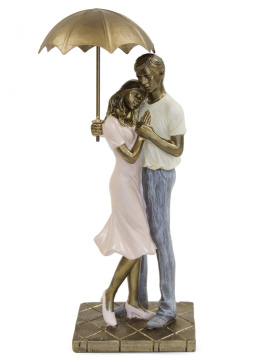 Figurka Romantyczna Para w deszczu pod Parasolem 28x11x11 złota