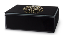 Szkatułka na biżuterię szklana czarno złota kwiat 6,5x16x12