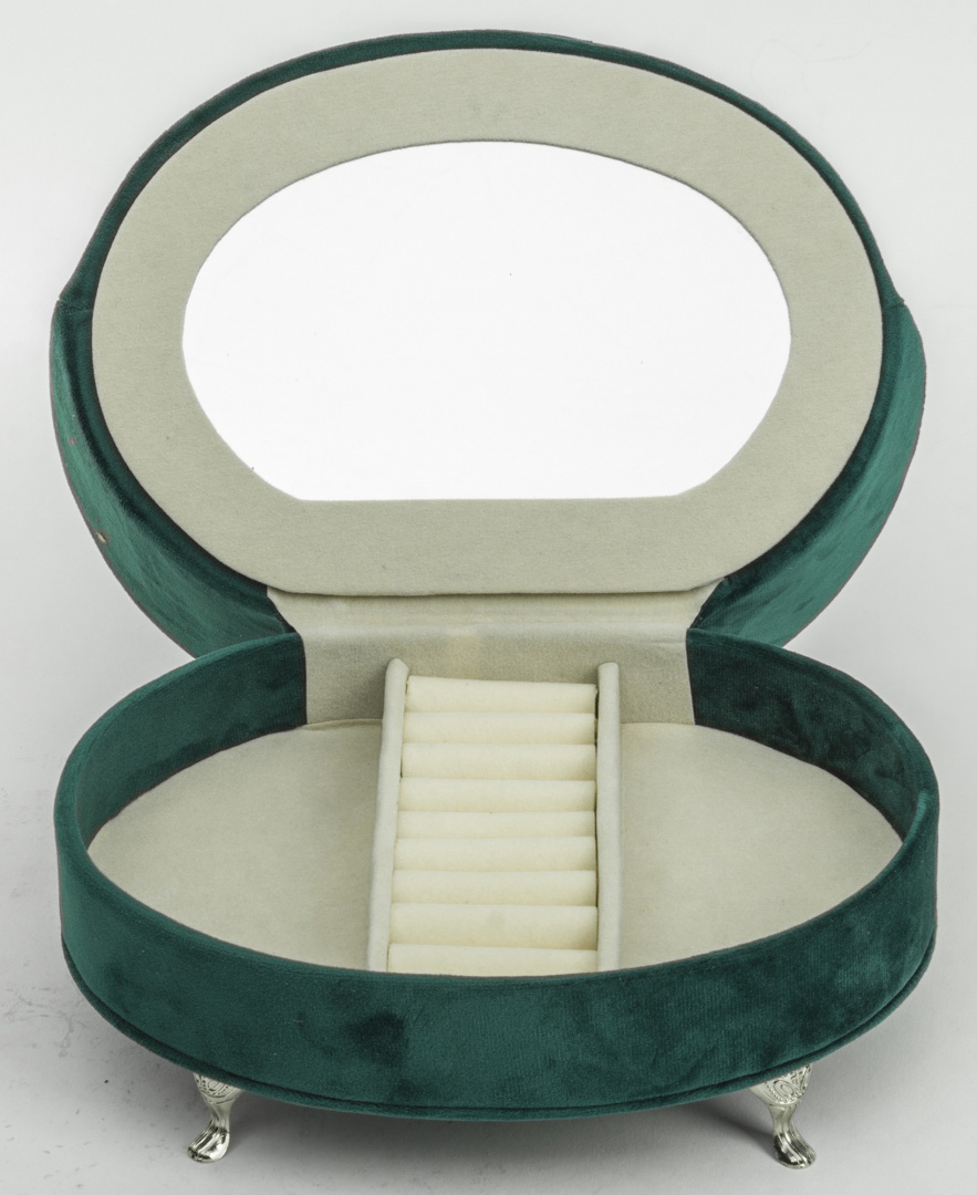 Szkatułka na biżuterię sofa zielona aksamitna serce 14,5x21x15,5