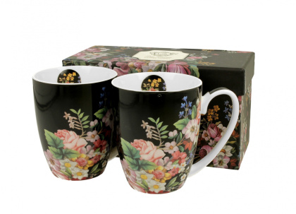 2 Kubki 380ml VINTAGE FLOWERS - BLACK