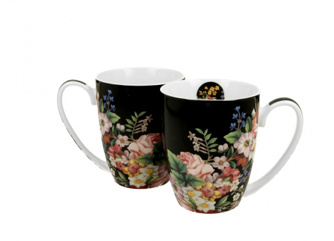 2 Kubki 380ml VINTAGE FLOWERS - BLACK