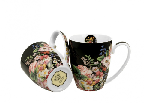 2 Kubki 380ml VINTAGE FLOWERS - BLACK