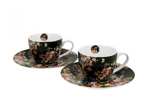 2 filiżanki espresso ze spodkami 110ml Vintage Flowers - Black