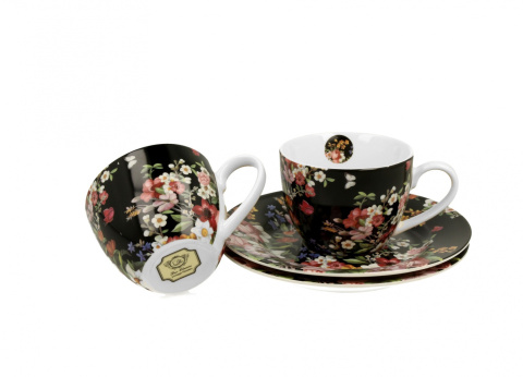 2 filiżanki espresso ze spodkami 110ml Vintage Flowers - Black