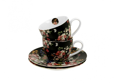 2 filiżanki espresso ze spodkami 110ml Vintage Flowers - Black