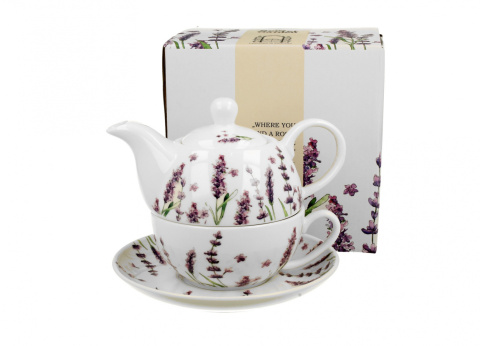 Porcelanowy dzbanek z filiżanką i spodkiem CLASSIC LAVENDER