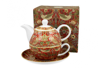 Porcelanowy dzbanek z filiżanką i spodkiem William Morris STRAWBERRY THIEF RED