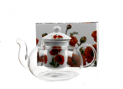 Szklany dzbanek z zaparzaczem 1000ml CLASSIC POPPIES