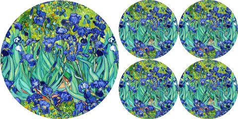 Zestaw podkładek na stół okrągłych 1+4 - IRISES van Gogh