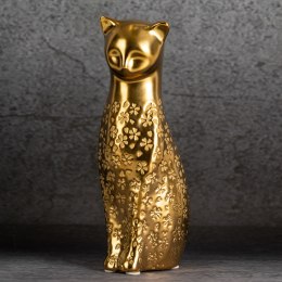Figurka dekoracyjna złoty kot z wytłaczanymi kwiatkami