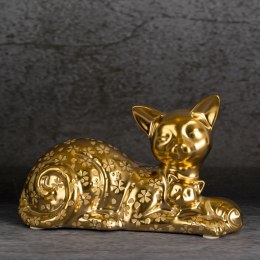 Figurka dekoracyjna złota Kotek w kwiaty