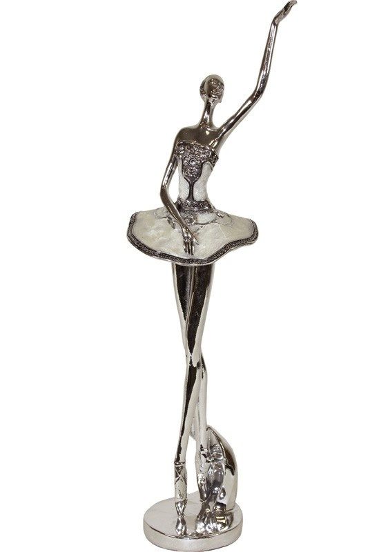 Figurka Baletnicy srebrno-perłowa DUŻA 50x12,5x12