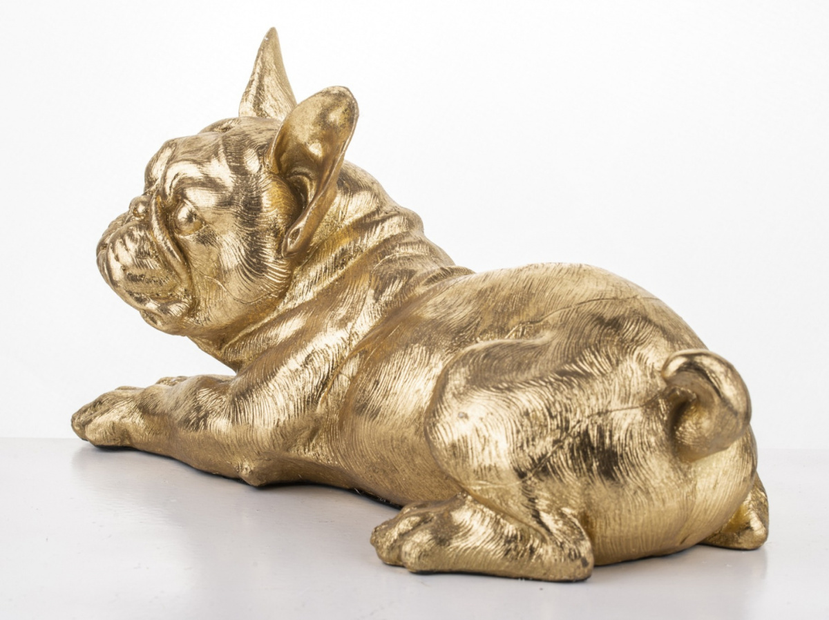 Figurka Leżący Pies Mops Złoty 15x30x16