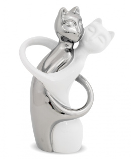Figurka Przytulone Koty srebrno-biała 24x13x7