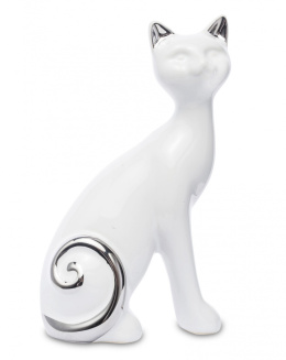 Figurka Siedzący Kot biało-srebrna 15,5x9x5,5