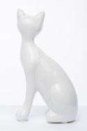 Figurka Siedzący Kot biało-srebrna 15,5x9x5,5