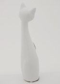 Figurka Siedzący Kot biało-srebrna 26x7x6