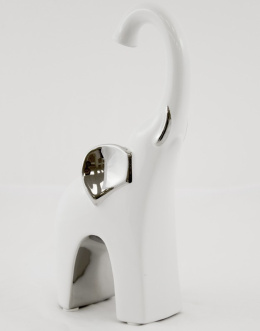 Figurka Słoń z podniesioną trąbą biało-srbrna 20cm