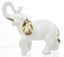 Figurka Słoń z podniesioną trąbą biało-złota 14cm