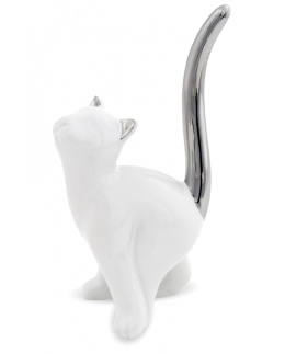 Figurka Proszący Kot biało-srebrna 15,5x7,5x5,5