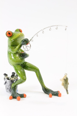Figurka żaba z wędką 14,5x15x9