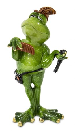 Figurka Żaba Fryzjer z suszarką i grzebieniem 20x10x7 zielona