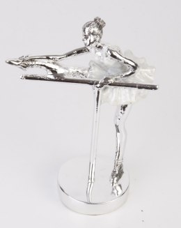 Figurka Baletnica ćwicząca przy drążku rozciąga się glamour 18,5x13,5x7 srebrna