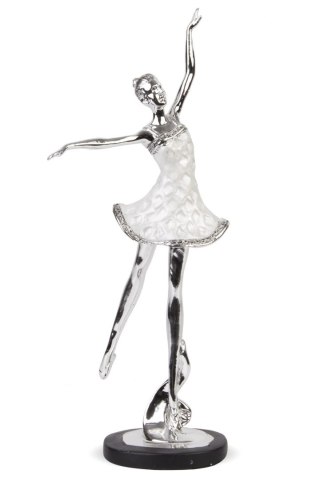 Figurka Baletnica modczas tańca glamour 37,5x12x8 srebrna perłowa