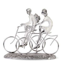 Figurka Kolarze na przejażdżce rowerowej glamour 23x26x9,5 biało srebrna