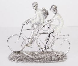 Figurka Kolarze na przejażdżce rowerowej glamour 23x26x9,5 biało srebrna