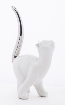 Figurka Biały Kot Glamour 15,5x8,5x5 biało srebrna