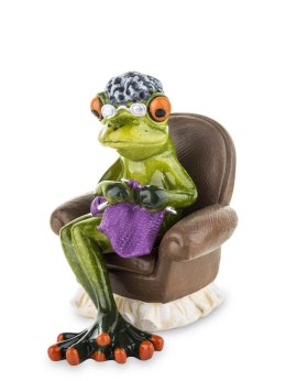 Figurka Babcia Żaba robi na drutach na fotelu 11x8,5x10,5