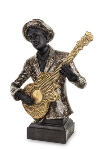 Figurka Muzyk bluesowy gitarzysta grający na gitarze 37x30x13 brązowo złoty