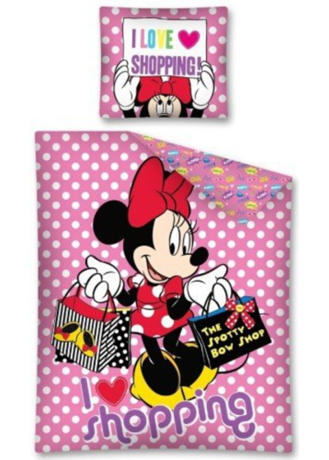 Pościel dziecięca Myszka Minnie "I love shopping" 140X200 Bawełna 100 % odcienie różu