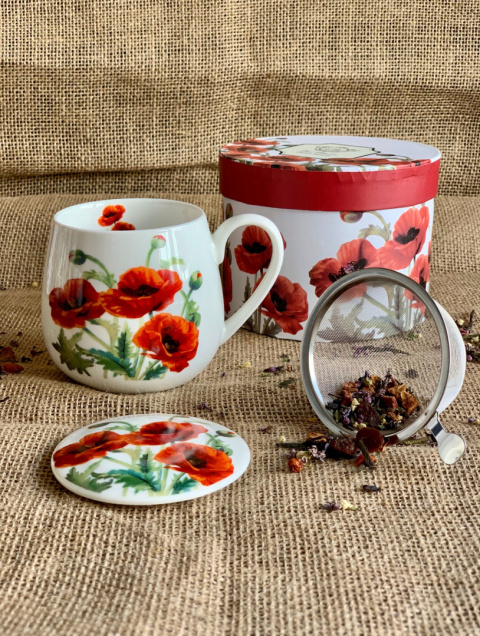 Kubek baryłka porcelanowa z zaparzaczem CLASSIC POPPIES 430ml