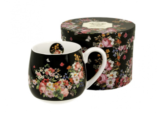 Kubek baryłka porcelanowa VINTAGE FLOWERS - BLACK 430ml