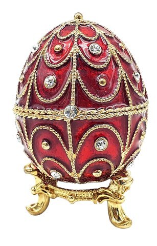 Ekskluzywna metalowa szkatułka z kryształkami czerwona - Jajo Fabergé