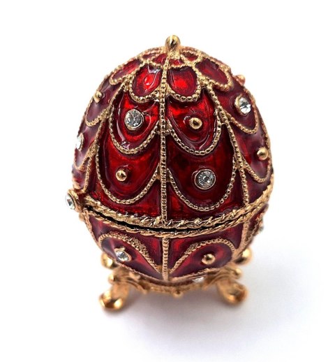 Ekskluzywna metalowa szkatułka z kryształkami czerwona - Jajo Fabergé