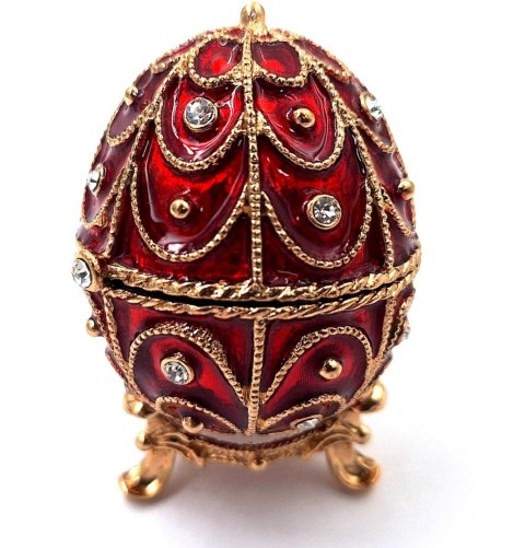 Ekskluzywna metalowa szkatułka z kryształkami czerwona - Jajo Fabergé