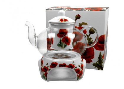 Szklany dzbanek z podgrzewaczem1l CLASSIC POPPIES