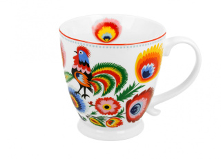 Kubek na stopce jumbo porcelanowy KOGUT ŁOWICKI 480ml kwiaty wycinanki