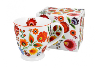 Kubek na stopce jumbo porcelanowy ŁOWICZ 480ml kwiaty wycinanki