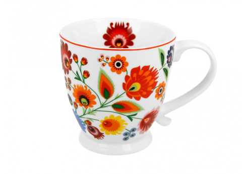 Kubek na stopce jumbo porcelanowy ŁOWICZ 480ml kwiaty wycinanki