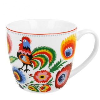 Kubek porcelana KOGUT ŁOWICKI 460ml wzór etniczny