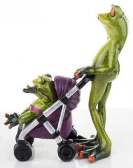 Figurka Żaba z Małą Żabką w Wózku 17x12x6cm